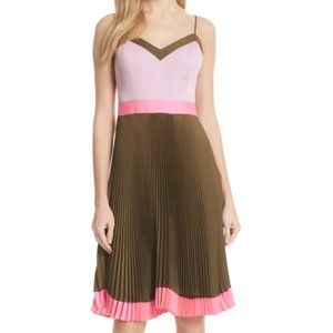Jill pleated color-block stretch-silk dress